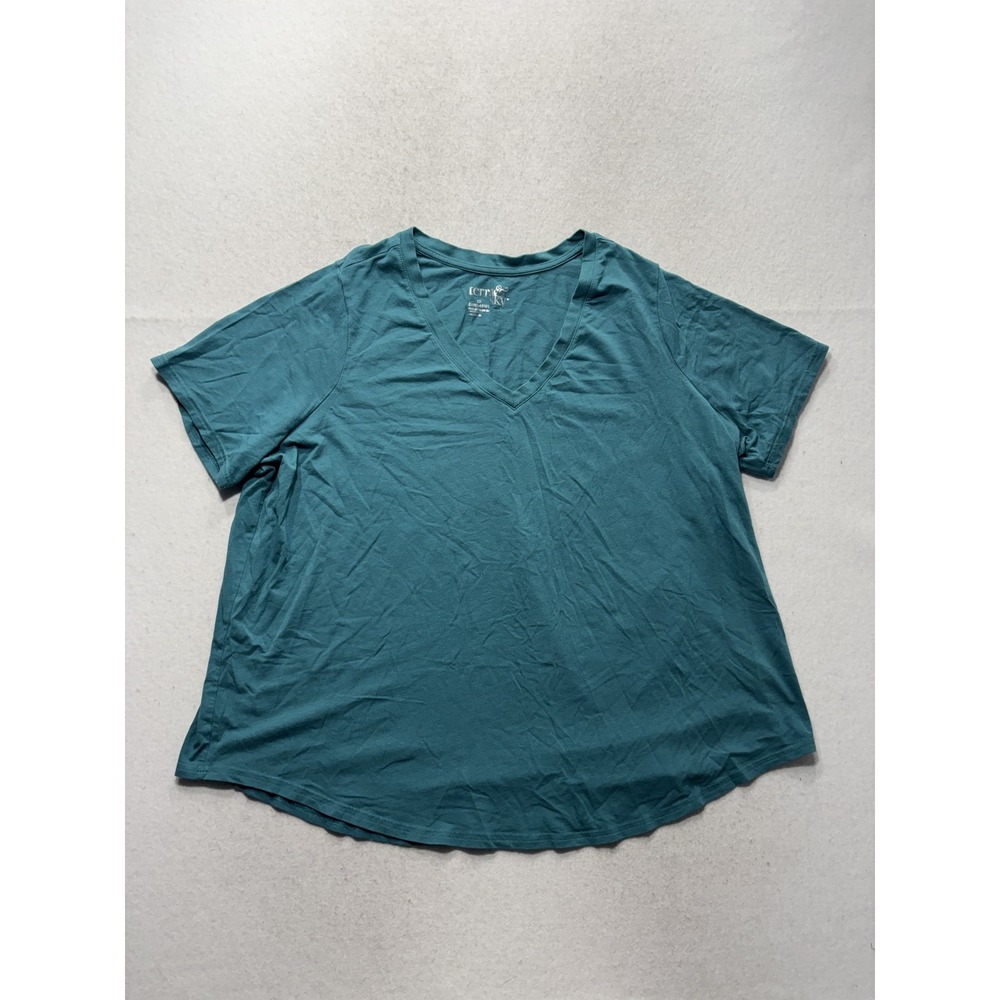 Terra & Sky Shirt Womens 1X Green V Neck Short Sleeve Stretch Tee TS16100130684